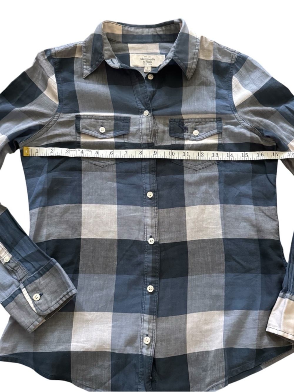 Abercrombie & Fitch Blue Plaid Sheer Button-Up Shirt Small - Picture 6 of 10